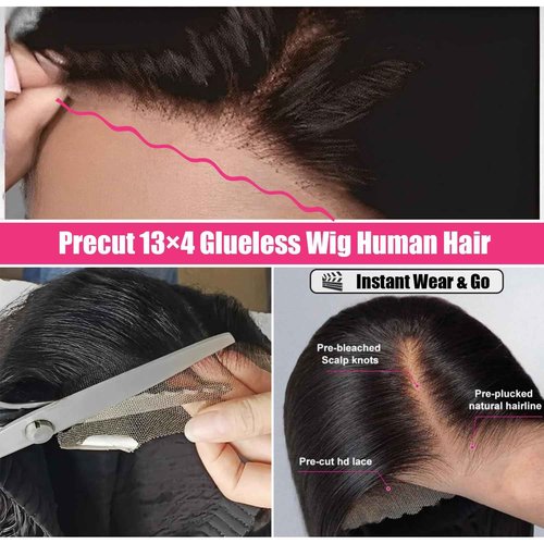 SENSAIRUITE 28 Inch Glueless Wigs Human Hair Pre Plucked Pre Cut 13x4 HD 180% Density Curly Human Hair Wig Wear and Go Glueless Wig Deep Wave Lace Front Wigs Human Hair Frontal Wigs for Women