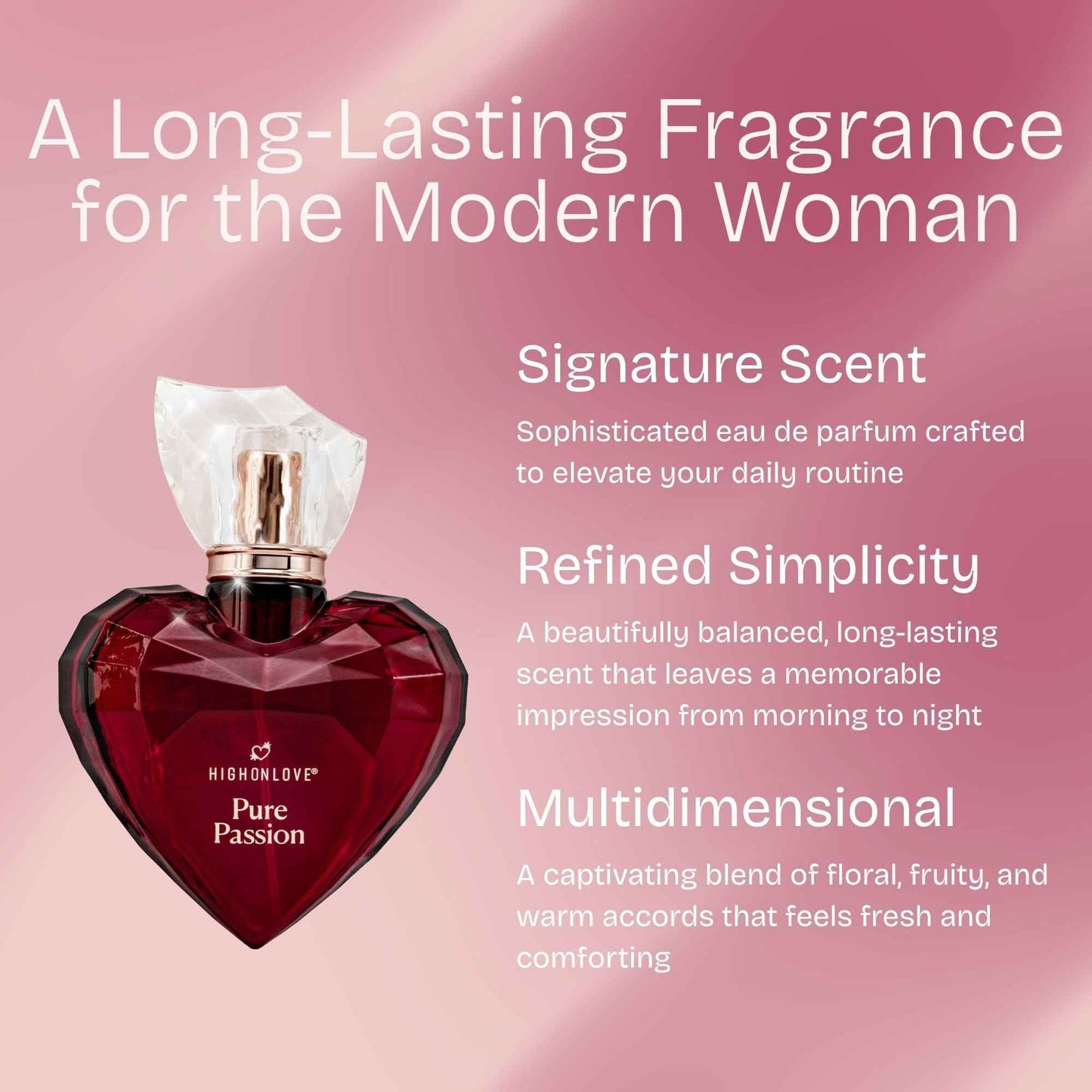 HIGHONLOVE Pure Passion Perfume - Floral, Fruity Fragrance for Women with Notes of Bitter Orange, Damson Plum, Jasmine, Rose & Vanilla - Crafted with Clean Ingredients by High On Love (80 ml)
