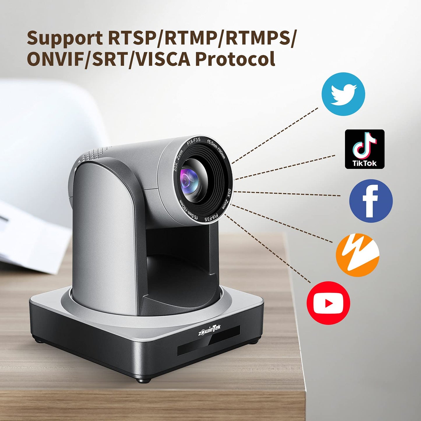 zowietek Pro PTZ Camera 30X Live Streaming Camera with Simultaneous HDMI and 3G-SDI Outputs Church IP Camera