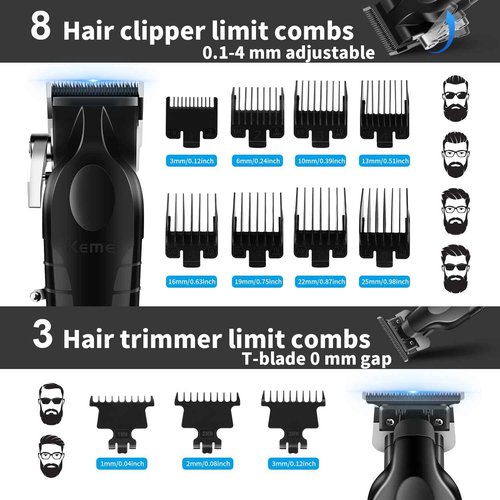 KEMEI Hair Clipper and Trimmer Set Professional Cordless Hair Clipper for Men Electric Beard Trimmers Barber Hair Cuttings Kit, T Blade Trimmers for Men, KM-2296,KM-2299