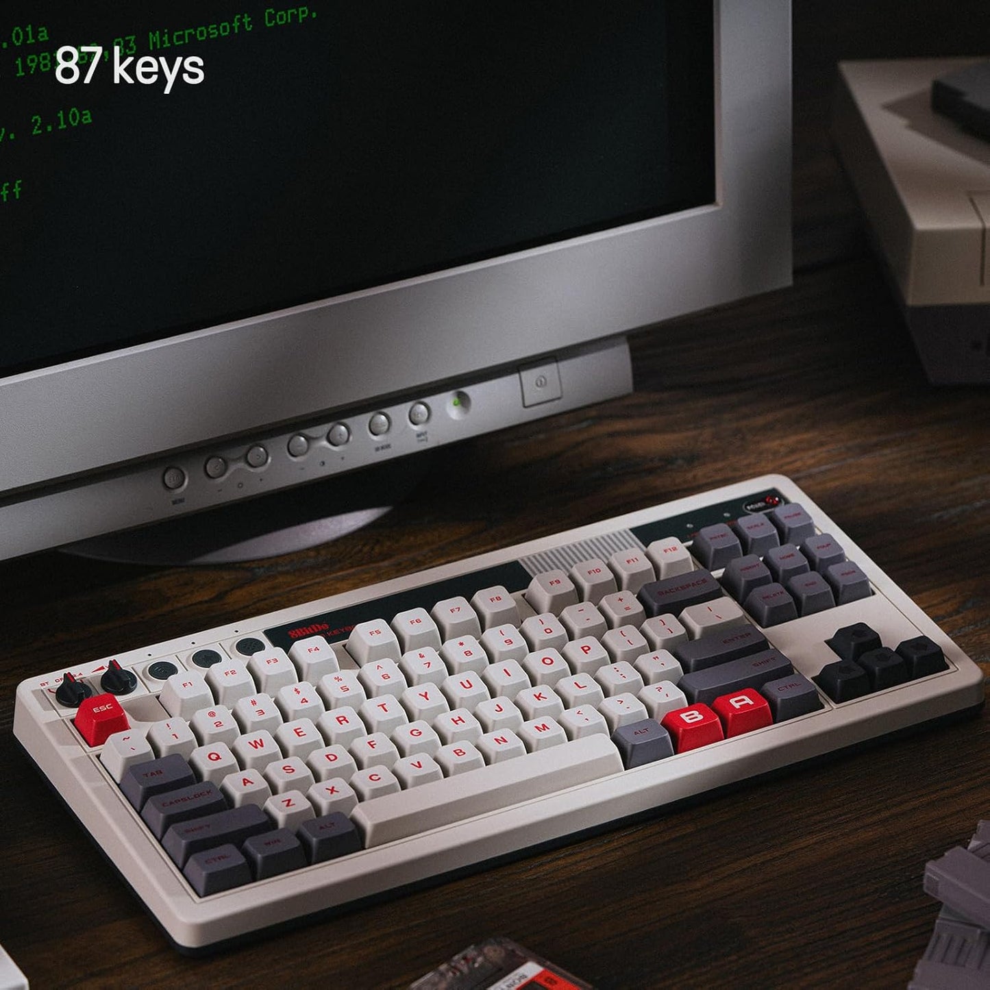 8Bitdo 87 Keys Retro Mechanical Keyboard, Bluetooth/2.4G/USB-C Hot Swappable Gaming Keyboard with Dual Super Programmable Buttons and Super Stick, Volume knob for Windows and Android - C64 Edition