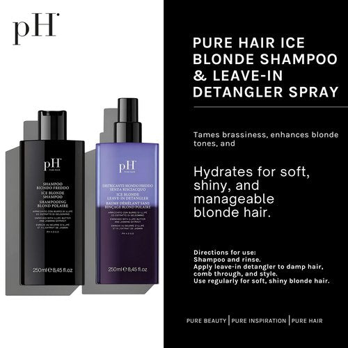 pH PURE HAIR Ice Blonde Shampoo & Leave-In Detangler Spray for Blonde Hair | Shampoo with Illipe Butter & Jasmine Extract, Sulfate-Free, Fragrance Infused for Softness & Shine - 8.45 Oz