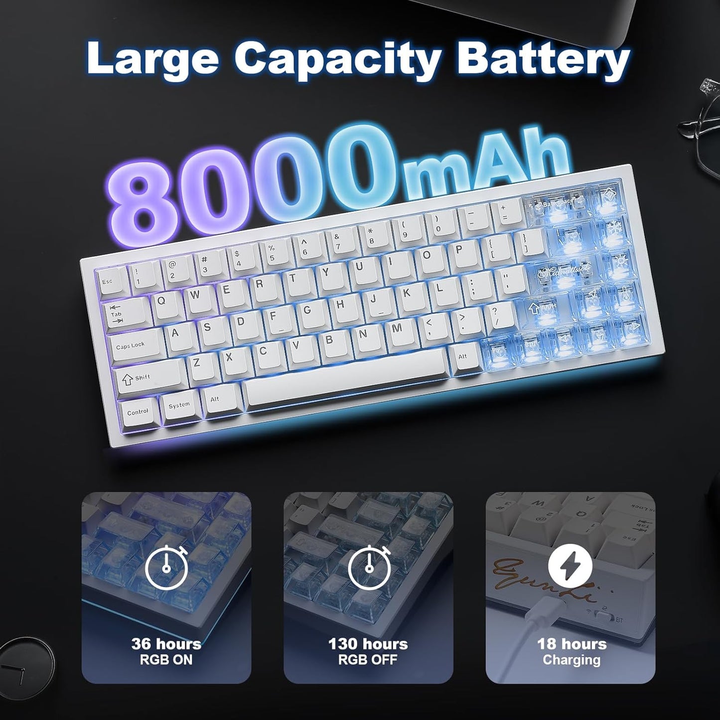 YUNZII AL65 Wireless Mechanical Keyboard, Full Aluminum CNC,Support QMK/VIA Software Gasket Structure,60% Hot Swappable with RGB Backlit BT/2.4G/USB-C for Mac/Windows(Black, Milk V2)