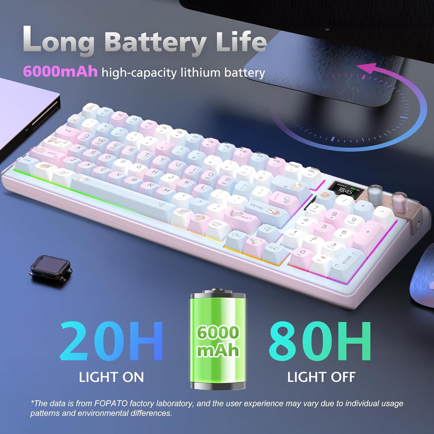 98% Mechanical Gaming Keyboard,96 Keys Full Key Rollover Wireless Keyboard Hot Swappable Gasket Structure,Bluetooth,2.4GHz,USB-A to C 3-Mode,with Screen,RGB,PBT Keycaps,for PC Laptop (Purple