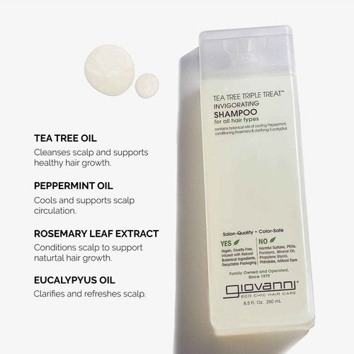 GIOVANNI Tea Tree Invigorating Shampoo - Special Clarifying Shampoo w/Organic Natural Oils for Women & Men, Cleansing & Moisturizing for Thin Hair, Rosemary, Eucalyptus & Peppermint Oil - 128 Fl Oz
