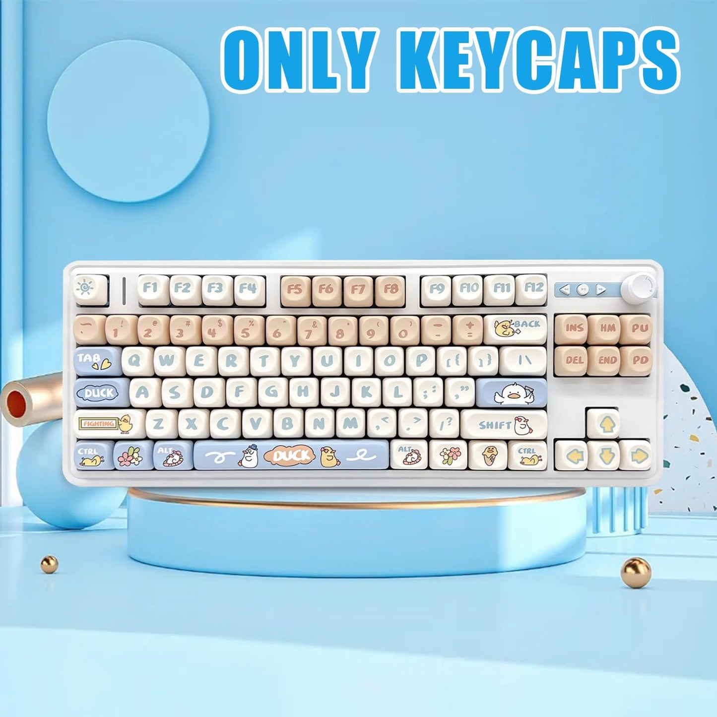 ZMX Cute Duck Keyboard Keycaps,MOA Profile 139 Keys Custom Keycaps Set Thick PBT Dye Sublimation Kawaii Round Key Cap for Cherry MX Switch 75% 60% 100-Percent Mechanical Gaming Keyboard