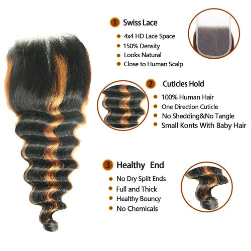 Loose Wave Human Hair Bundles with Closure 12 14 16+12in10A Brazilian Remy Virgin Hair Weave Colored Fb30 Ombré Loose Deep 3 Bundles Human Hair with HD Lace Closure Free Part Pre plucked