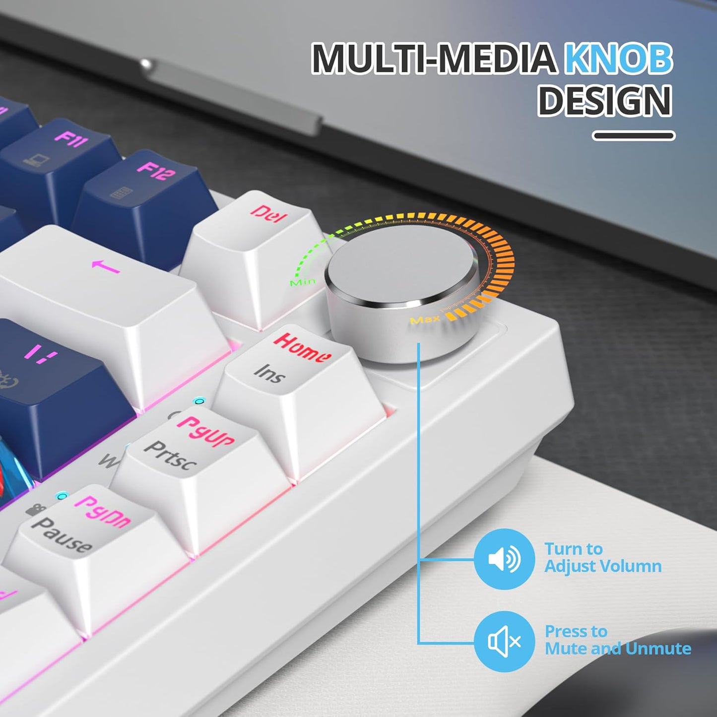 75 Percent Keyboard Gasket-Mounted with Sound Absorbing Pads, 82-Key Compact Wired RGB Mechanical Gaming Keyboard Hot-Swap Socket for Win, White Earth