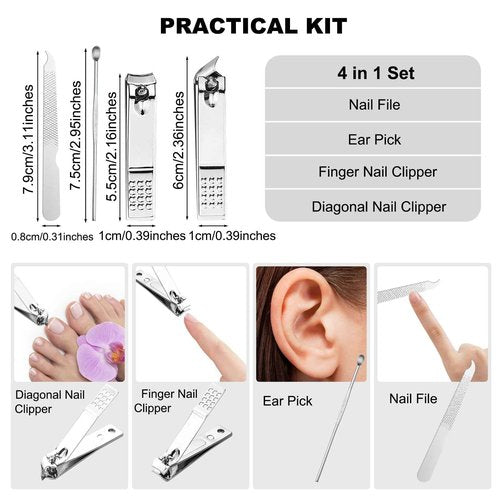 HAIFOTRVA 100 Sets Finger Nail Clipper Set Bulk,4 in 1 Black Adult Stainless Steel Travel Manicure Kit with Case Individually Wrapped Nail Clippers Bulk for Homeless,Hotel,Charity