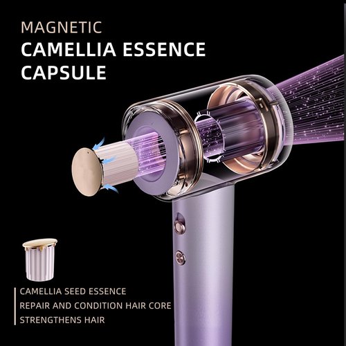 TINSOL Hair Dryer, 500 Million Plasma Professional Hair Dryer, 130000RPM High Speed Brushless Motor Blow Dryer Quick Drying Low Noise with Magnetic Nozzle and Essential Oil Capsules for Home(Purple)