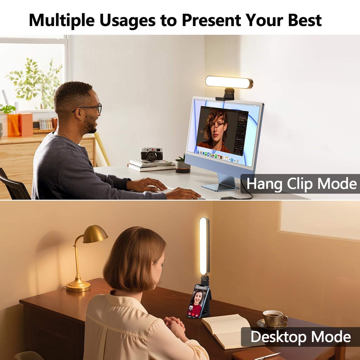 yAyusi Video Conference Light, LED Streaming Lighting for Laptop Computer Monitor, Desk Selfie Ring Light with Remote and Touch Control, PC Podcast Camera Webcam Light for Video Calls/Zoom Meetings