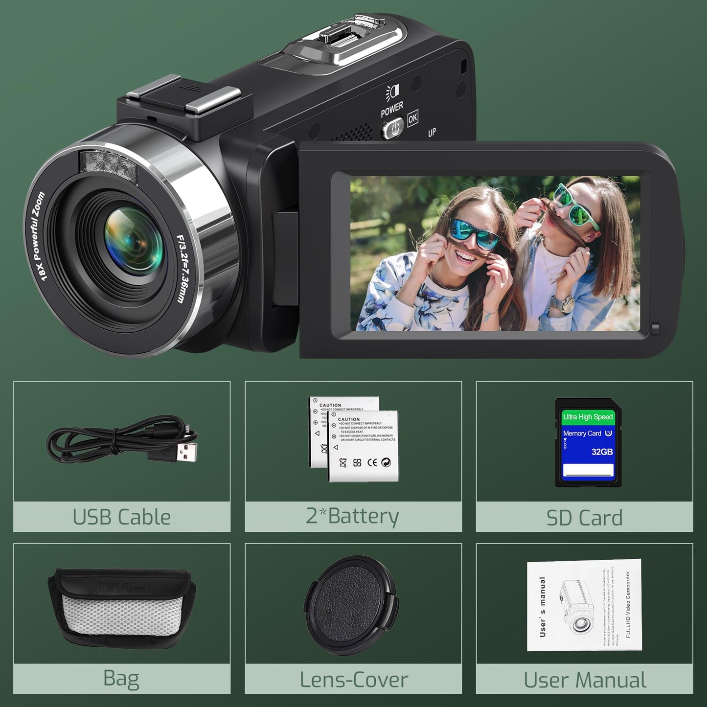 4K Video Camera Camcorder Ultra HD 80MP Vlogging Camera for YouTube 18X Digital Zoom 3.0" IPS 270° Screen IR Night Vision Camcorder Recorder with 32GB SD Card, Lens Cap and 2 Batteries