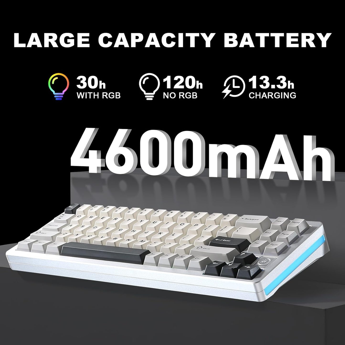 YUNZII AL71 75% Mechanical Keyboard,Full Aluminum CNC,Hot Swappable Gasket,2.4GHz Wireless BT5.0/USB-C Wired,NKRO Programmable RGB Backlight Creamy Typing for Win/Mac(Black,Crystal White Switch)
