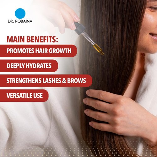 Dr. Robaina Organic Castor Oil – Cold-Pressed for Hair Growth, Eyelash & Eyebrow Care, Skin Hydration & Nail Strength – Pure Vegan Moisturizer – Made in USA, 4 oz