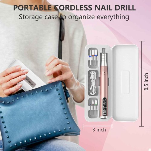 Kredioo Nail Drill Cordless 35000RPM Portable Rechargeable Electric Nail File Professional Ceramic Bits Kit with Travel Case Remove Acrylic Nails Dip Powder Christmas Festival Gel Polish