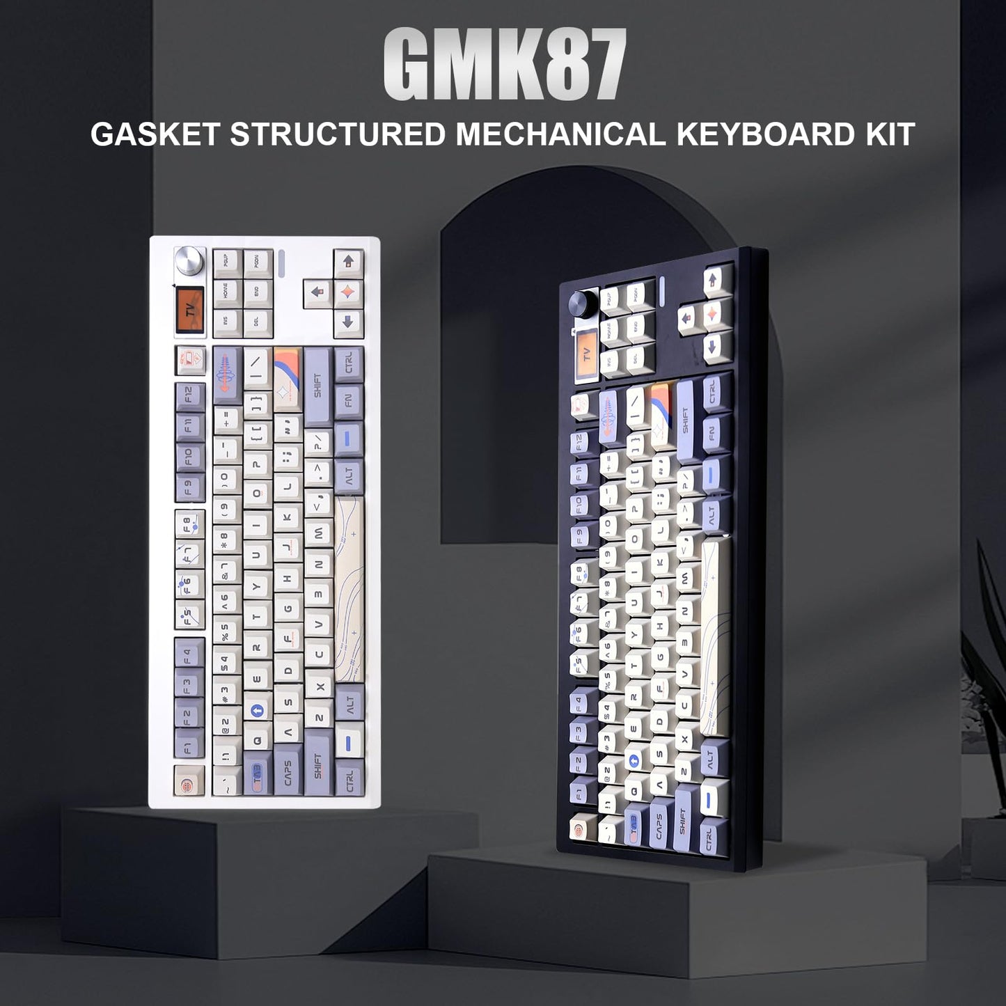 ZMX GMK87 Keyboard Barebones Kit,Gasket Mount Hot Swap PCB Triple Mode BT5.0/2.4G/Type-C Wireless Mechanical Keyboard with Knob VIA-Programmable Custom TFT-Screen RGB DIY Kit(Black)