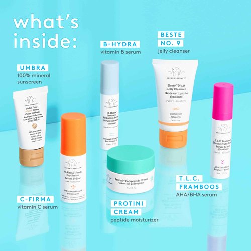 Drunk Elephant The Littles 7.0 Kit - 6 Travel-Friendly A.M. and P.M. Essentials - Clean Clinical Skincare - Cruelty-Free - Dermatologist-Tested - Free of Essential Oils, Silicones, and Fragrance