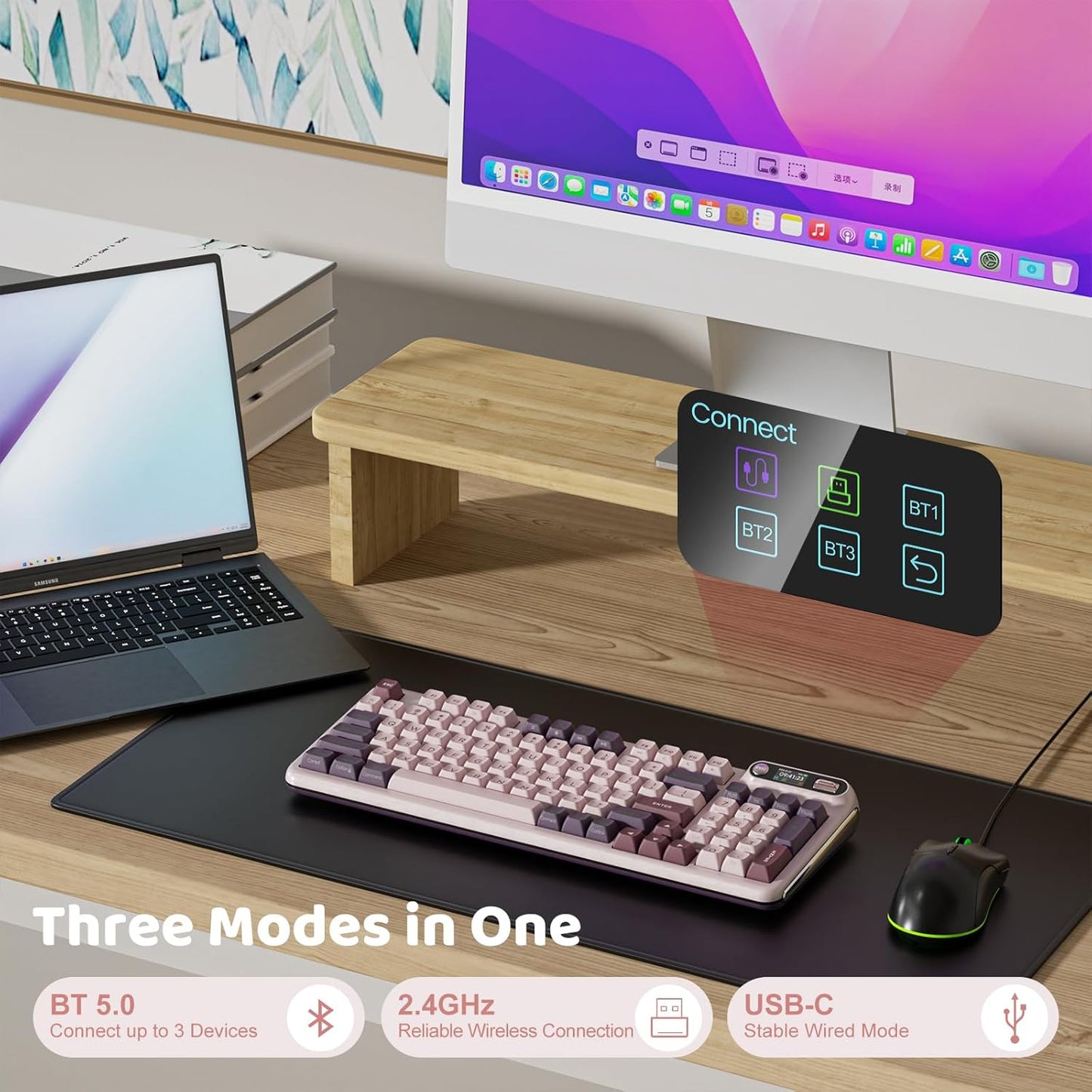Z98 Creamy Keyboard, 94 Keys Wireless Mechanical Keyboard with Smart Display & Knob, Tri-Mode Connection