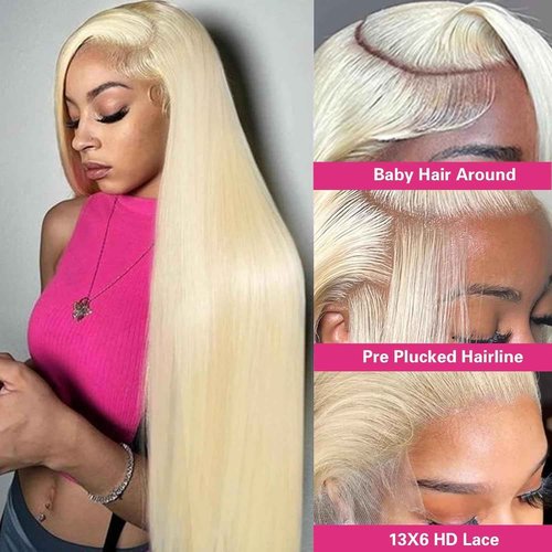 SWOTHEW 613 13x6 HD Lace Front Wig Human Hair 28 Inch 200 Density 613 Lace Front Wigs Blonde Wig Human Hair Straight Lace Frontal Wig Pre Plucked With Baby Hair