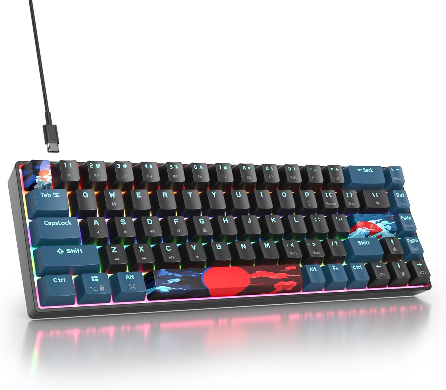 60 Percent Gaming Keyboard Mechanical with Linear Red Switch, 65% Wired Ultra-Compact Mini Keyboard Rainbow with PBT Keycaps for Ps4/Ps5/Xbox(68 MonsterB)