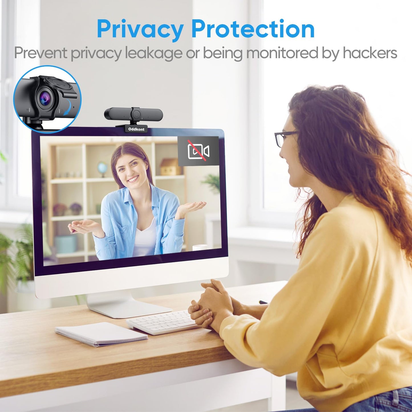 1080P Full HD Webcam with Microphone, Auto Light Correction, 360° Rotatable, Built-in Privacy Cover, Plug & Play, Compatible with Windows, Mac, Laptop, Desktop (Zoom, Skype, Teams, Video Conferencing)