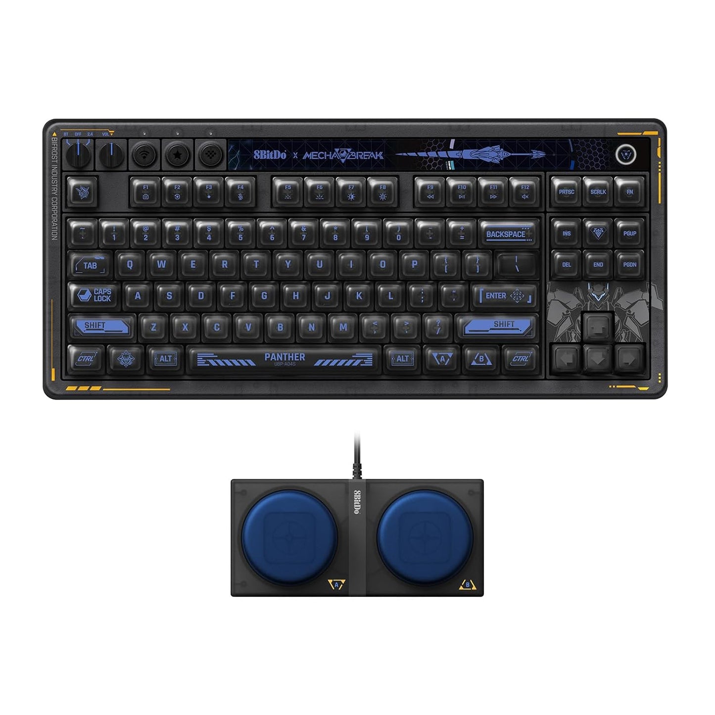 8BitDo Retro 87 Mechanical Keyboard with Hot-Swappable Kailh Switches, RGB Backlight, Programmable Buttons, Wireless 2.4G/Bluetooth/USB-C for Windows and Android - Mecha Break: Panther