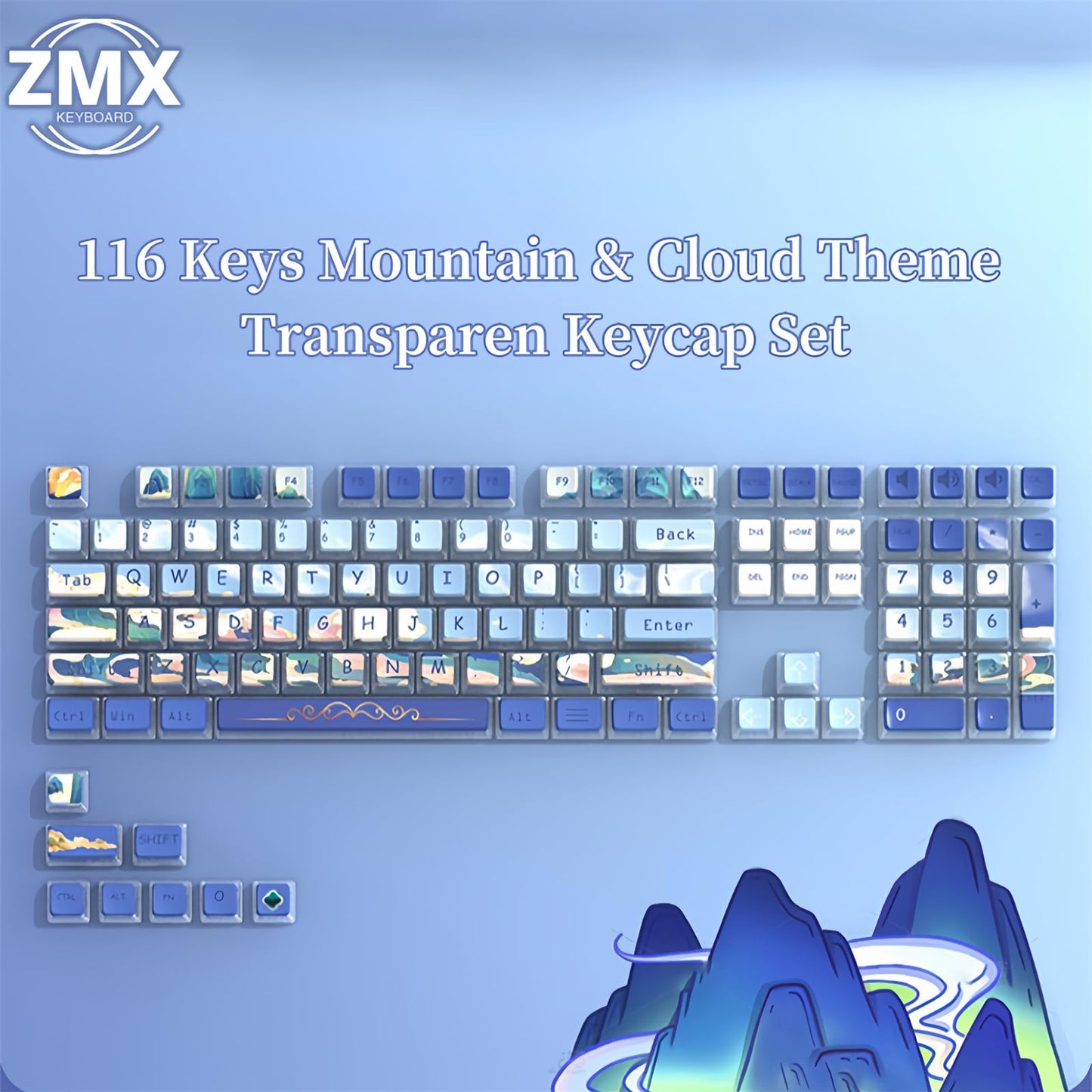 ZMX Pudding Keycaps Set,Double Shot PBT Dye-Sub Custom Keycaps ASA Profile 116 Keys Cute Themed Transparent Backlit Keycaps for ANSI 100% 60% TKL Cherry MX Switch Mechanical Gaming Keyboard (08)