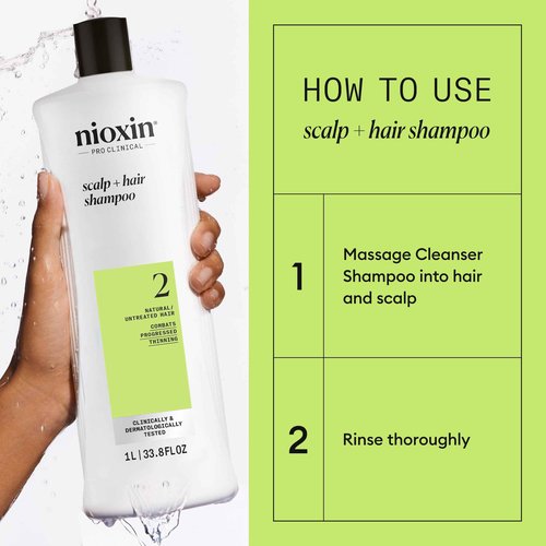 Nioxin System 2 for Natural Hair with Progressed Thinning Cleanser Shampoo and Scalp Therapy Conditioner