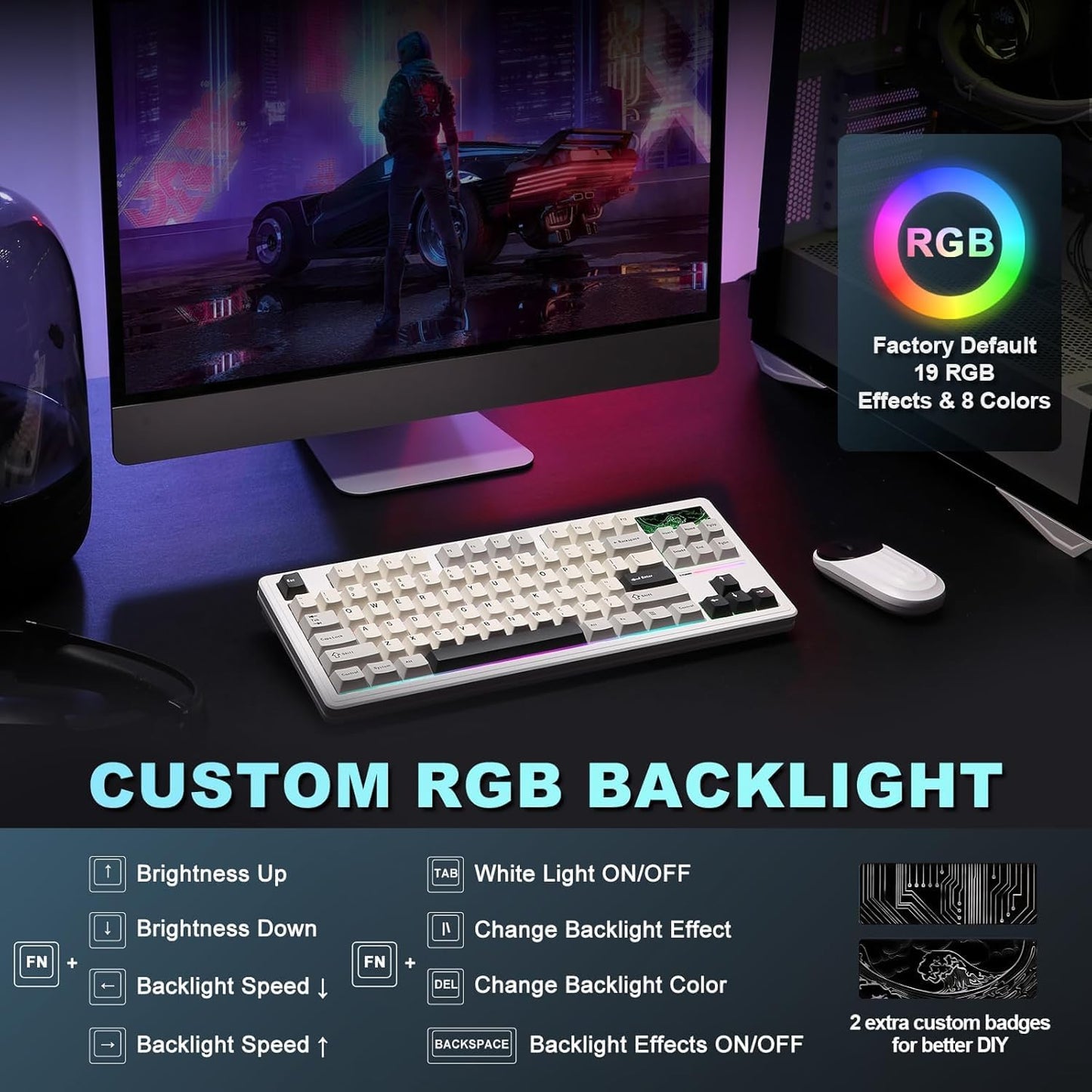 YUNZII YZ87 Gasket Mechanical Keyboard,TKL Wireless Hot Swappable with 5-Layer Padding, BT5.0/2.4G/USB-C NKRO RGB Backlit for Win/Mac(White Line, Milk Switch)