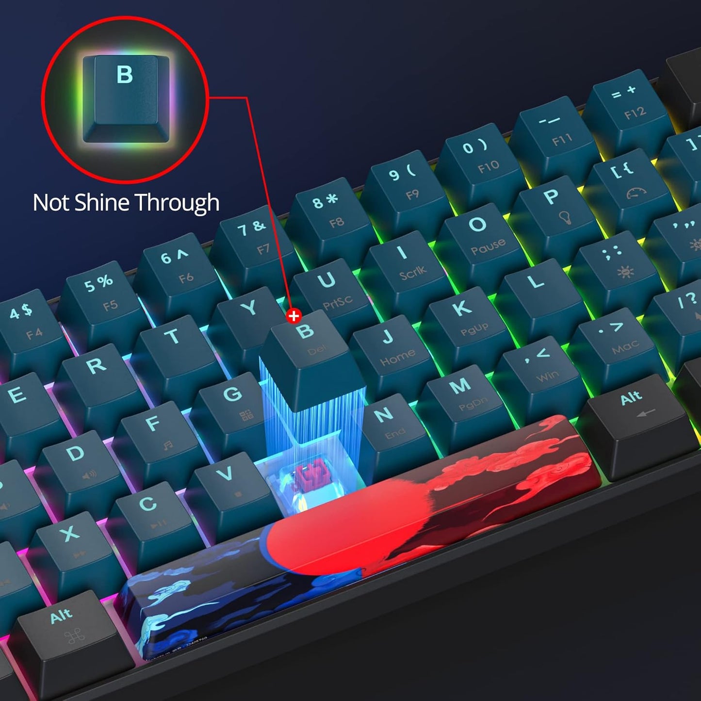 60 Percent Keyboard Mechanical RGB Backlit Wired 60% Gaming Keyboard Blue with PBT Keycaps for Windows PC Gamers (Sea/Red Switch)