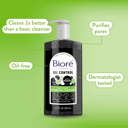 Biore Deep Pore Charcoal Face Wash, Daily Facial Cleanser for Dirt & Makeup Removal, for Oily Skin, 6.77 Oz, Pack of 12