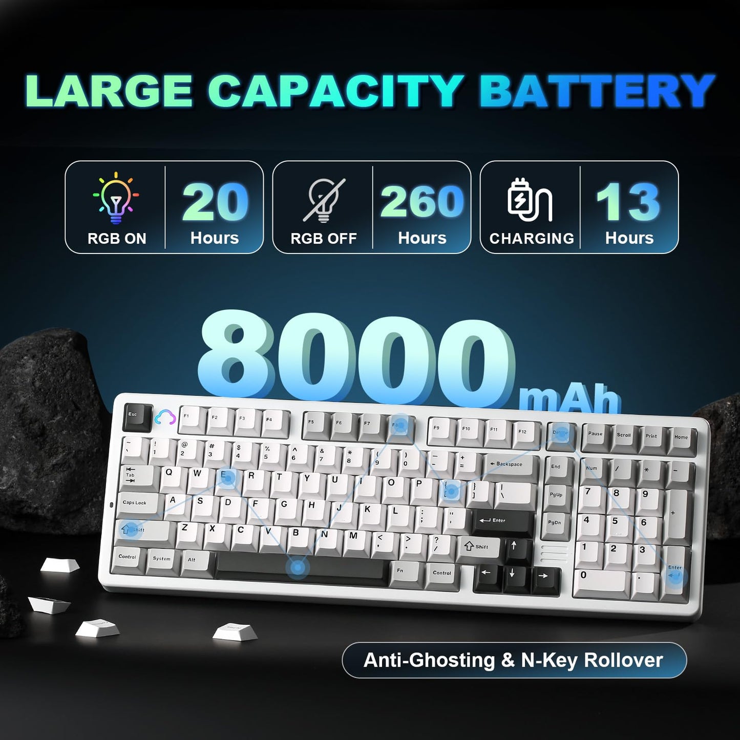 YUNZII AL98 QMK/VIA Wireless Mechanical Gaming Keyboard,Full Aluminum,BT/2.4G/USB-C, Pre-Lubed Hot Swappable Gasket Mount 1800 Layout,RGB Backlit for Win/Mac (White, Milk Switch)