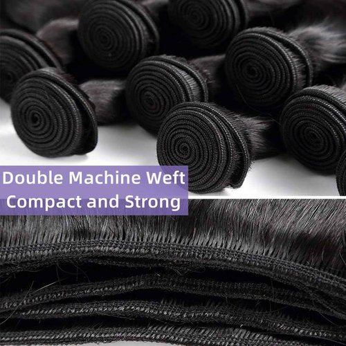 Kinky Straight Human Hair Bundles(14 16 18 Inch)100% Unprocessed Brazilian Virgin Human Hair 12A Yaki Straight 3 Bundles Hair Weft Sew In for Black Women Natural Color