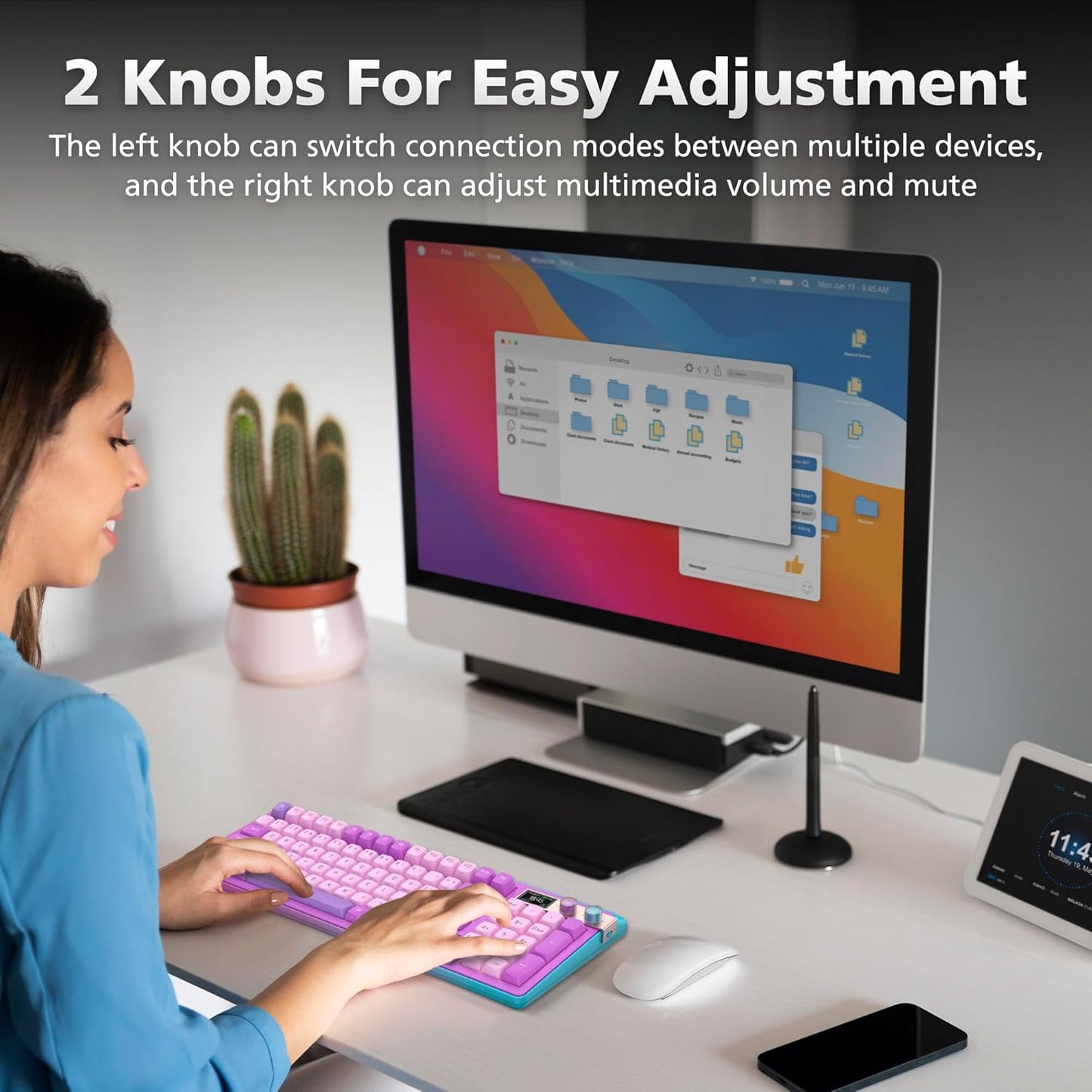 98% Mechanical Gaming Keyboard,96 Keys Full Key Rollover Wireless Keyboard Hot Swappable Gasket Structure,Bluetooth,2.4GHz,USB-A to C 3-Mode,with Screen,RGB,PBT Keycaps,for PC Laptop (Purple