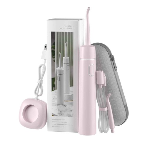 (Pink) Portable Water Flosser for Teeth Professional Cordless Dental Oral Irrigator, Tankless and Rechargeable IPX7 Waterproof Dental Water Flosser for Travel, Braces & Bridges Care (Pink)
