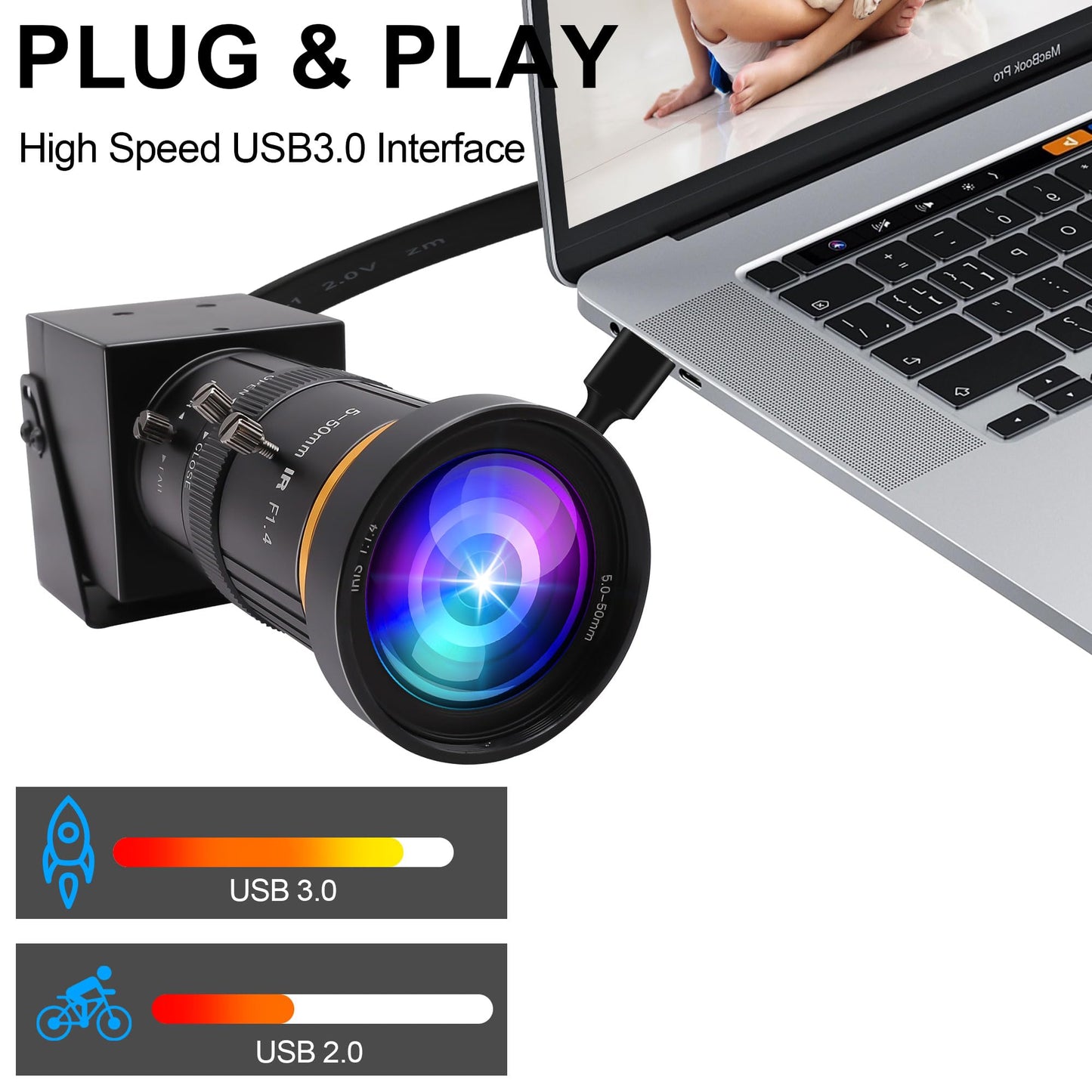 ALPCAM 4K HDMI USB Camera, 60fps High Speed USB3.0 Camera with CS-Mount 5-50mm Telephoto Lens, H.264 Zoom Digital Video Confereces Webcam for Windows Linux Android Mac OS