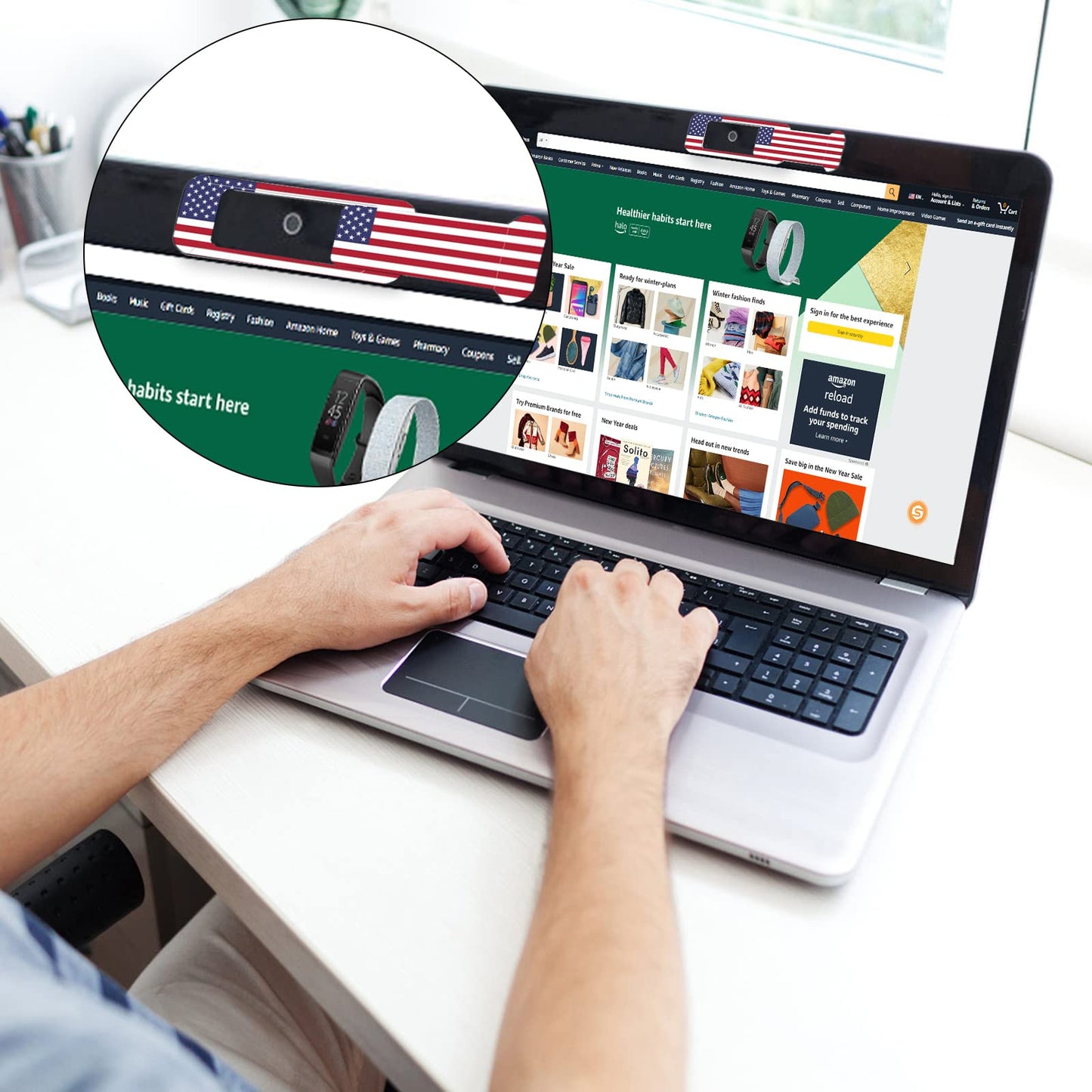 ZYAOTWQZ Webcam cover, 3 pieces, laptop camera cover, privacy shielding capacity is twice as big as the traditional, suitable for computer mobile phones, laptops, tablets and so on (American flag)