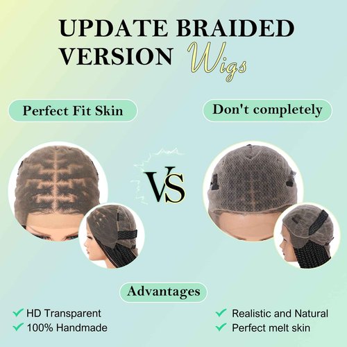 Fecihor 36 Inch 13X8 HD Lace Front Box Braided Wigs With Boho Curly Ends Knotless Braided Wig For Women Premium Synthetic Braids Lace Front Wig With Baby Hair Natural Black