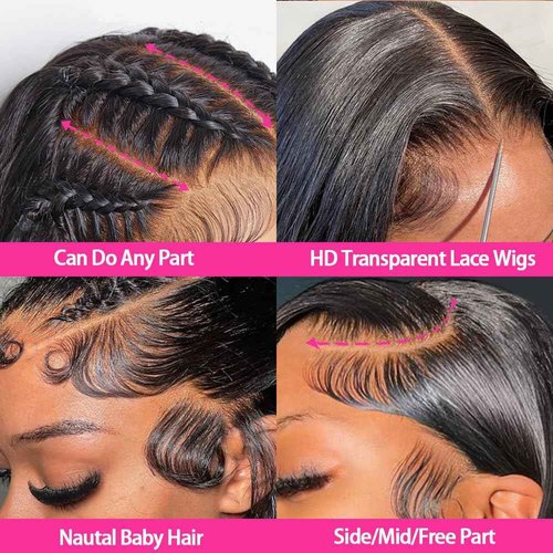 Oiosir 30 Inch Lace Front Wigs Human Hair 200 Density 13x4 HD Lace Front Wigs Human Hair Pre Plucked Glueless Wigs Human Hair for Women Straight Lace Frontal Wigs Natural Color, Black