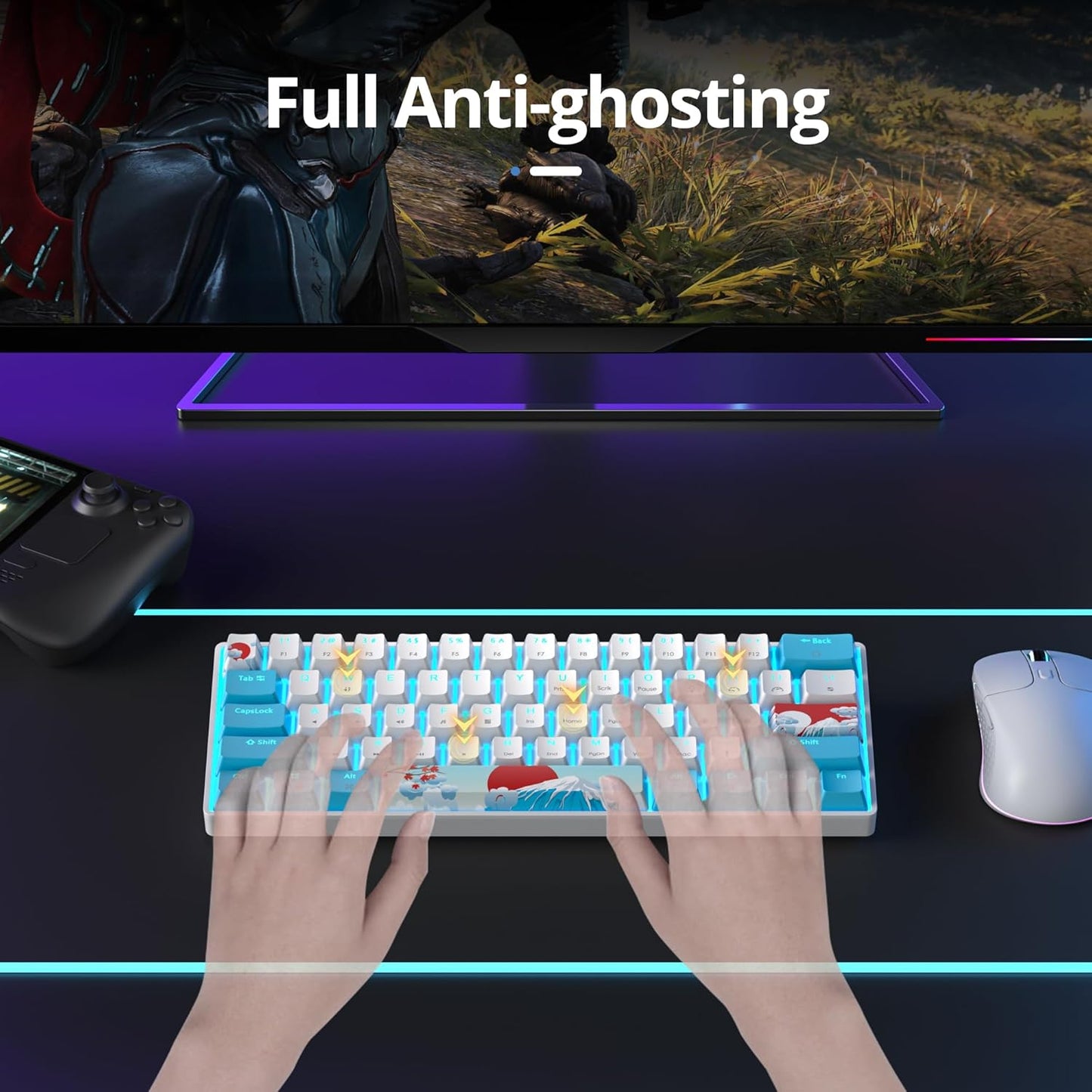 60 Percent Gaming Keyboard 60% Mechanical Keyboard LED Backlit Ultra Compact Wired Keyboard with Red Switch for Windows Laptop Gamer(61 Blue Samurai)