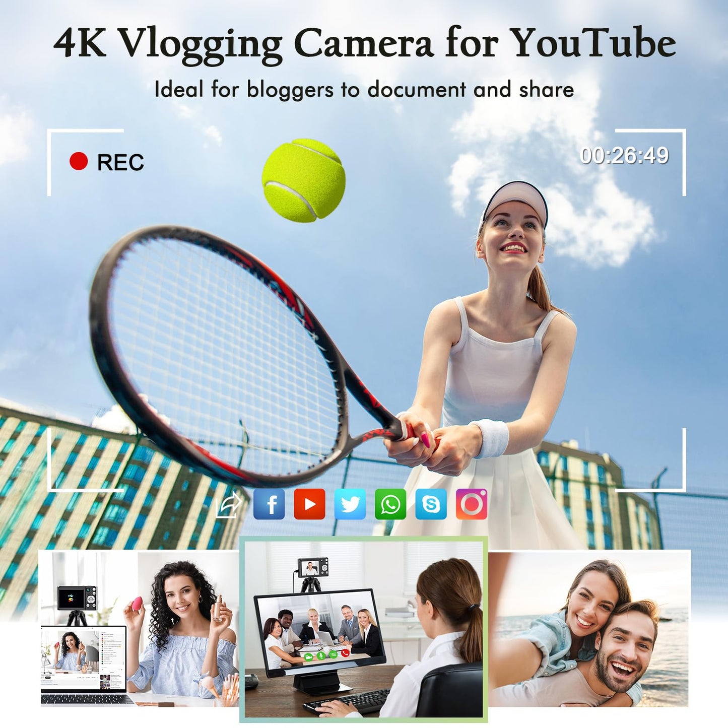 4K Digital Camera for Photography with Front and Rear Lens,48MP Autofocus Vlogging Camera with Flash,Anti-Shake & 16X Zoom for Teens,Adults