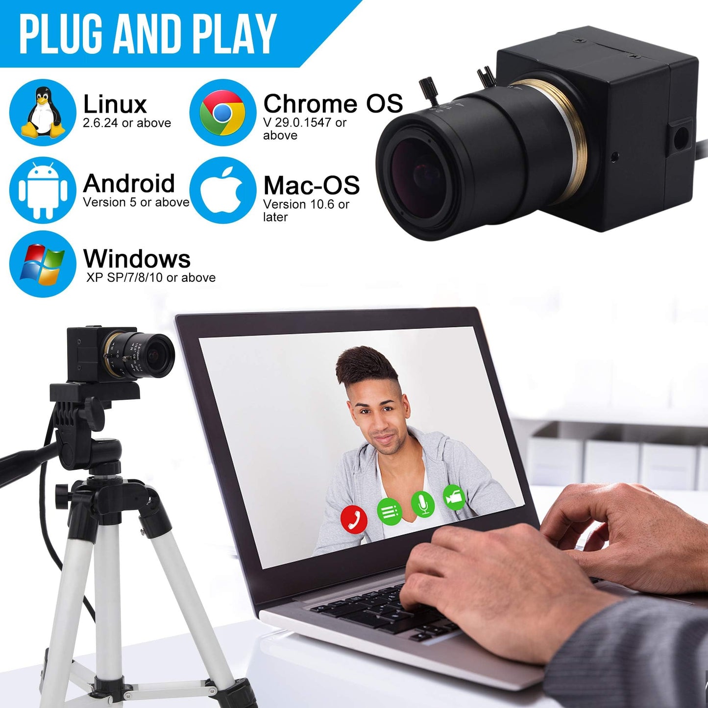 ALPCAM 100fps USB Webcam 2MP 1080P, 2.8-12mm Varifocal Lens, Plug and Play, OpenCV-Compatible for Video Conference, Linux/Windows/Android