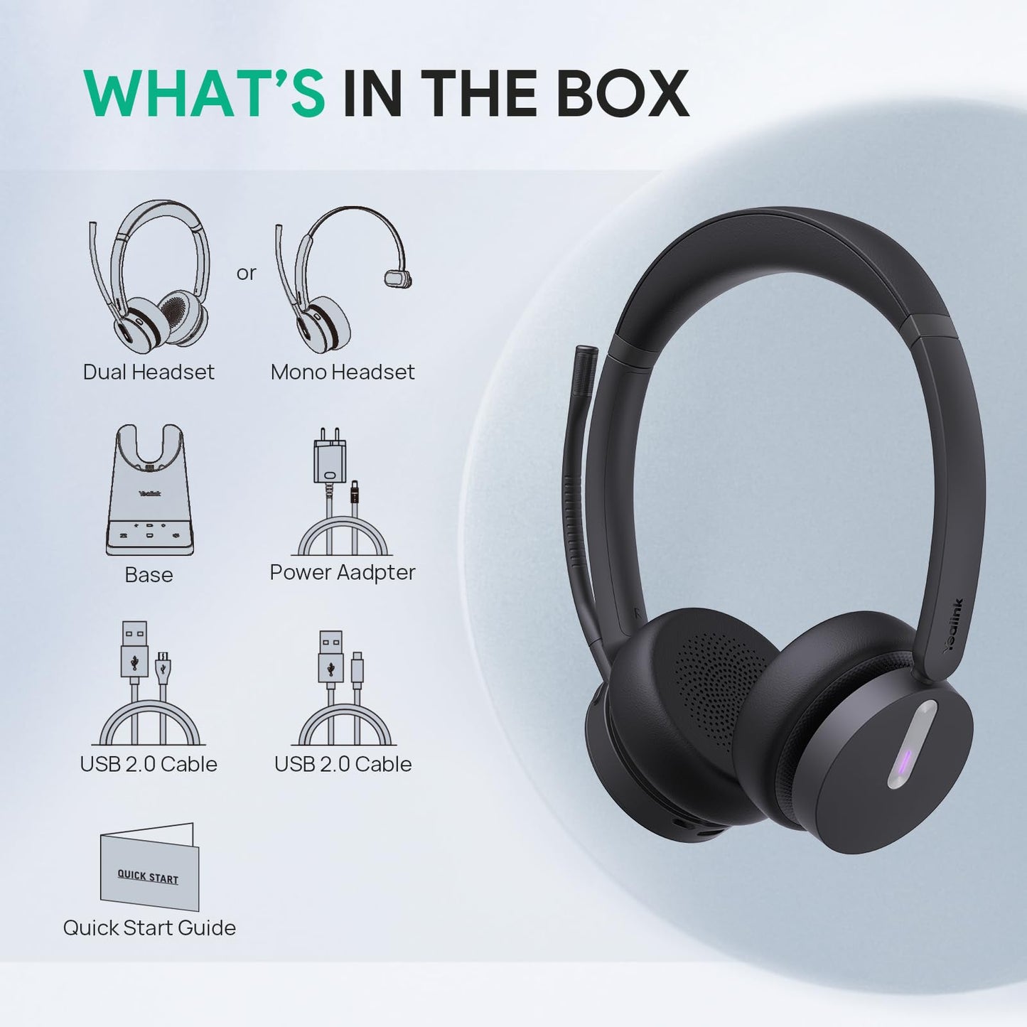Yealink WH64 DECT & Bluetooth Mono UC Zoom Wireless Headset, 606 ft Range Single Ear Work Headphones with 3X Noise Cancelling Mic, 26H Talk Time, Ringer, Office Headsets for Desk Phone, PC,Cellphone