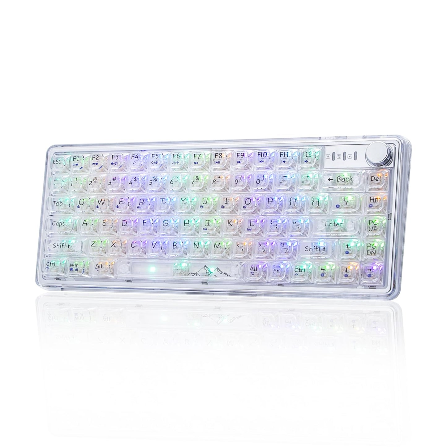 Adventurers V82 Transparent Mechanical Keyboard - Hot-Swappable RGB Gaming Keyboard, 75% Layout & Clear PC Keycaps, Bluetooth/2.4G/Wired Triple-Mode for Windows/Mac(Crystal Clear Switch,White)
