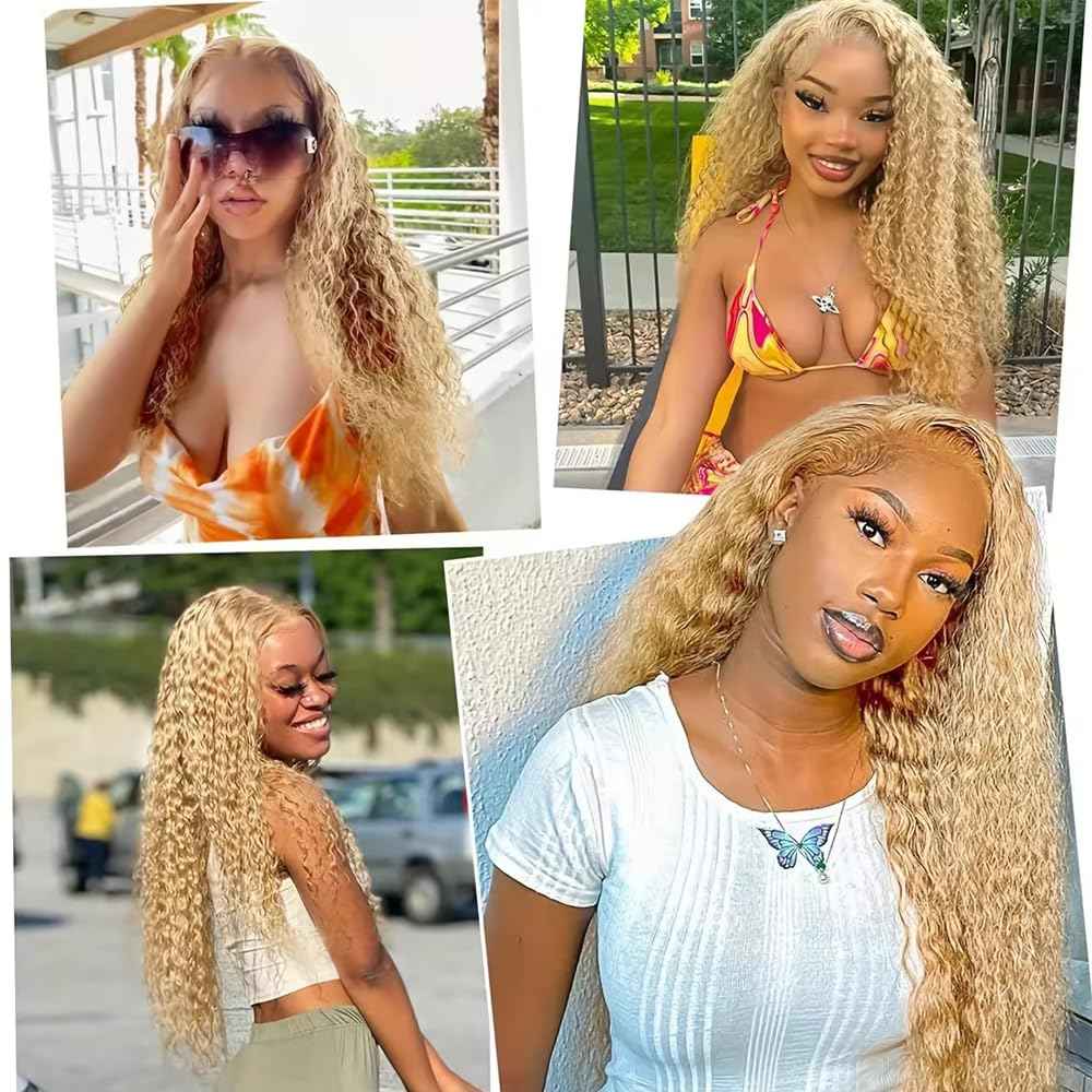28 30 32 inch WuvuSnm 613/27 Human Hair Bundles Blonde Kinky Curly Weave 3 Bundles Two Tone 613 and 27 Bundle