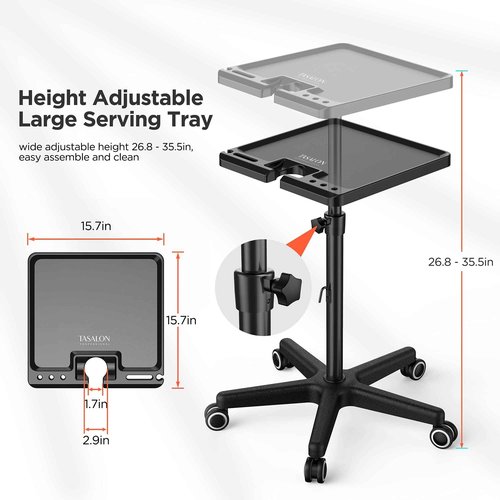 TASALON Ultimate Salon Tray on Wheels,Tray Cart with 2 Magnetic Bowls Irony Tattoo Table Station Rolling Tray with Hair Stickless Wheels,Chemical-Resistant Hair Stylist Instrument Tray,Tray for Dyson