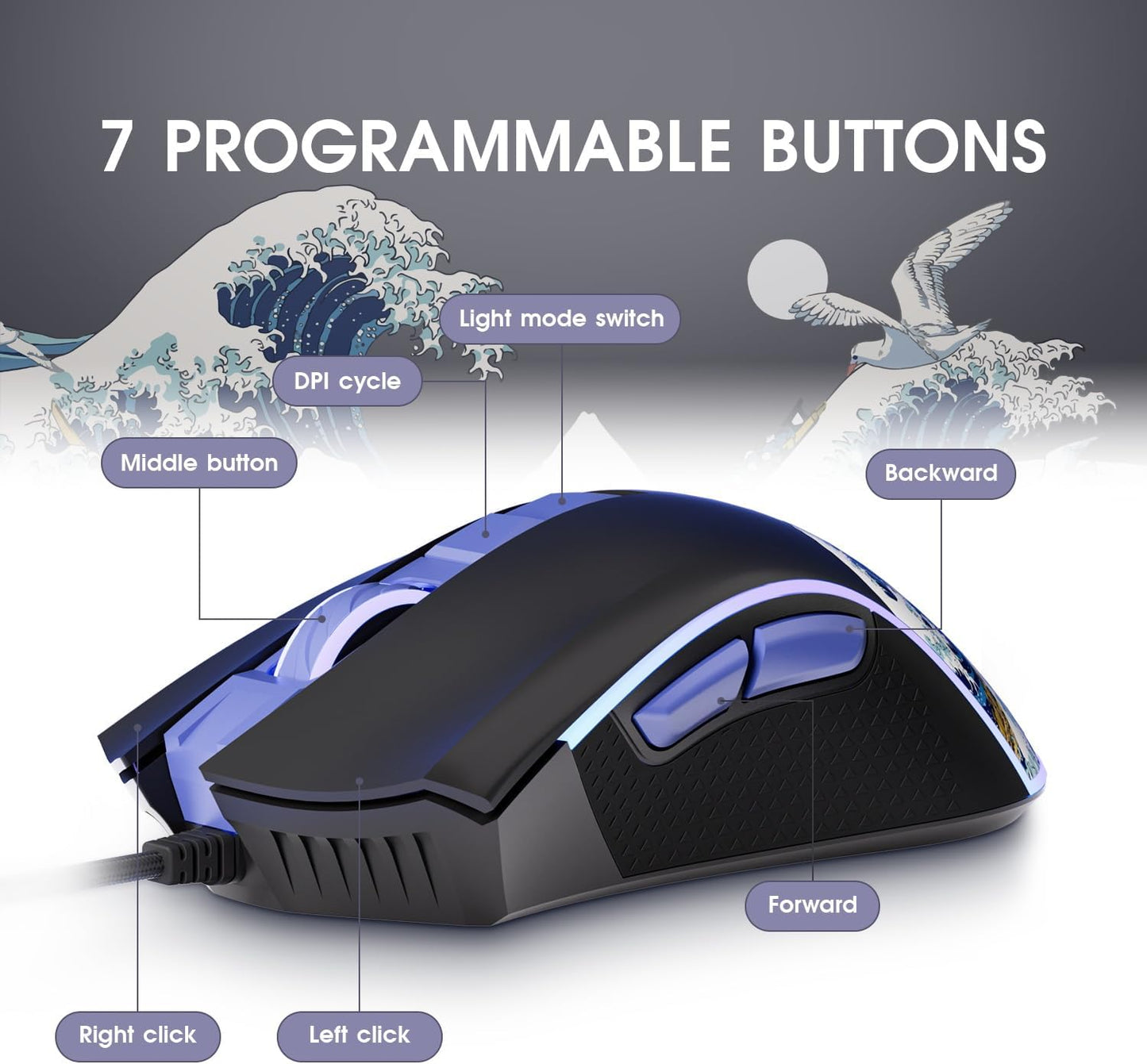 XVX G705 Wired Gaming Mouse, 12000 DPI RGB Gaming Mouse with 12 Backlit Modes & 7 Macro Buttons, PC Gaming Mice Support DIY Keybinding, Mouse Gamer Computer Mouse for Laptop PC Mac Windows,Topographic