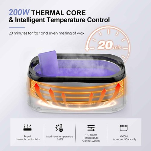 Achzzy 4000ml Paraffin Wax Machine for Hand and Feet - Professional Wax Warmer with 200W Thermal Core, LED Real-time Temp Control & 167°F Rapid Melting, Intense Hydration with Hand Wax Paraffin Bath
