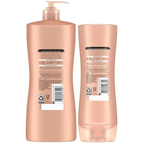 Suave Keratin Infusion Smoothing Conditioner 2-Size Bundle, Gentle Everyday Moisture for Smooth, Manageable Hair, 48H Frizz Control