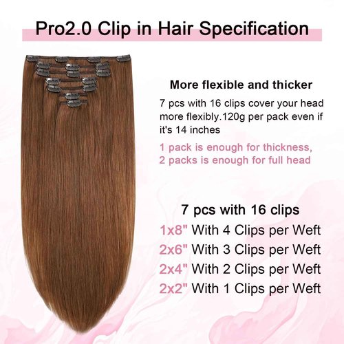 Sweetmet Pro2.0 Remy Clip in Extensions Real Human Hair Color #33 Dark Auburn Copper Remy Clip in Hair Extensions Real Human Hair 18inch 120g Thick 7pcs Seamless Double Weft for Women(#33-18inch)